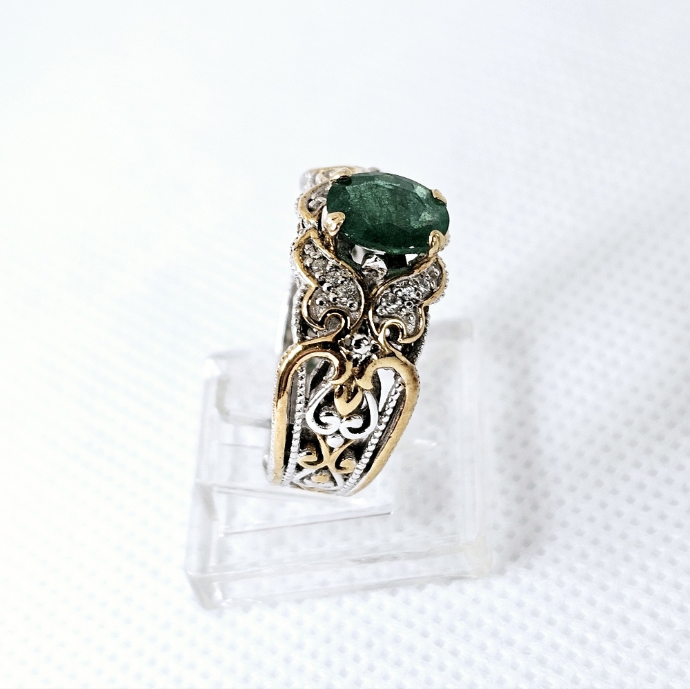 Rare Untreated Emerald & White Zircon Ring Palladium Sterling Silver 18k Sz 7! - Picture 5 of 8